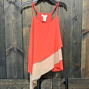 NWT MM Couture by Miss Me Tiered Blouse M Coral Asymmetrical Hem Flowy Dressy